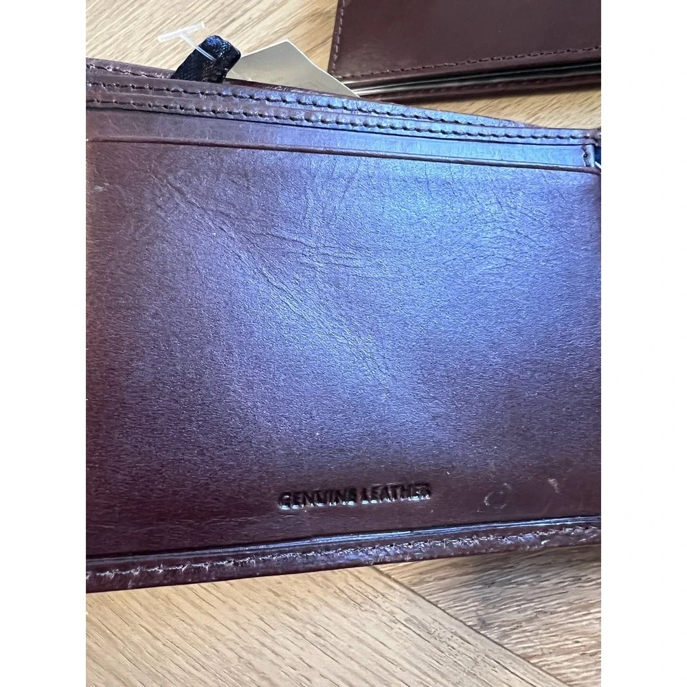 Chaps‎ Mens Brown Leather Bifold Passcase Wallet With ID Window
